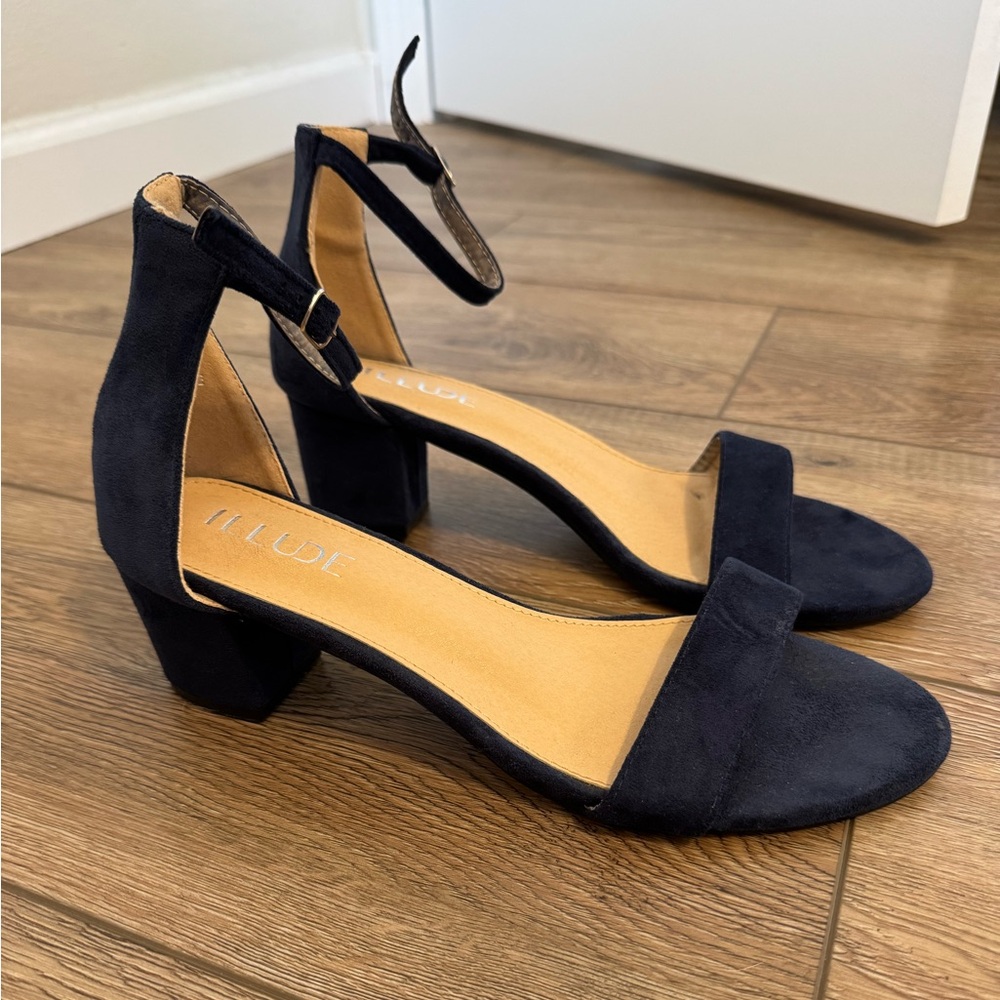 Navy Blue Block Heel Sandals